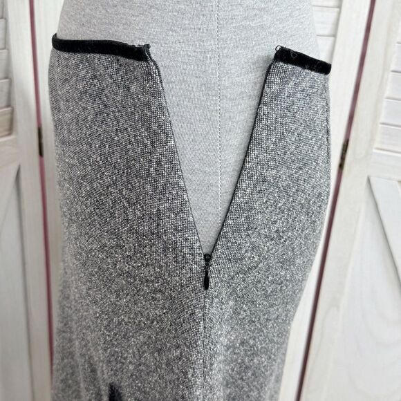 The Limited Sequin Flower Wool Silk Blend Tweed A Line Skirt Grey 4 Retro Career - Picture 7 of 12